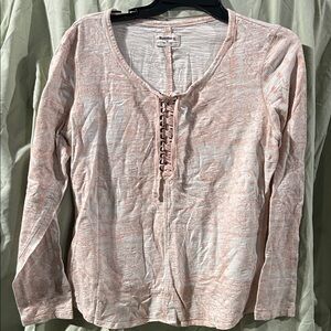 Maurices Blush Lace-Up Long Sleeve Top